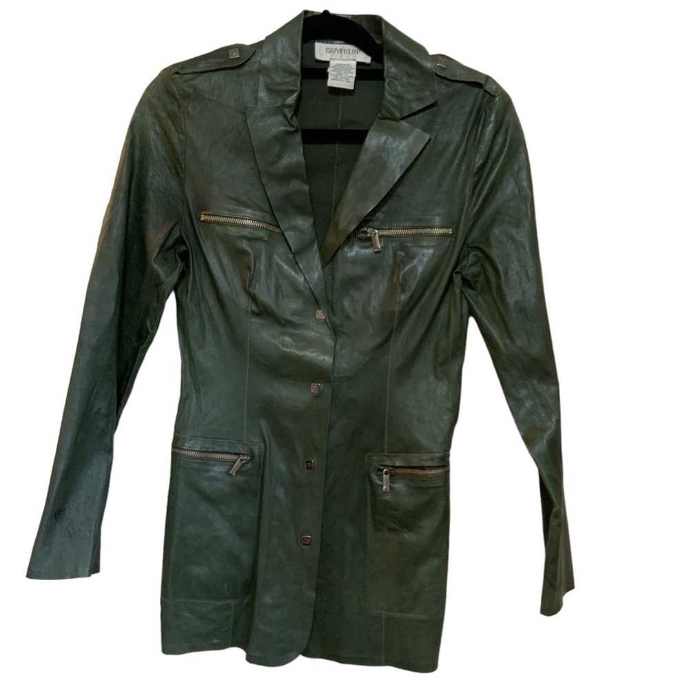 Guy Fulop Green Vintage Leather Shirt Jacket sz 6